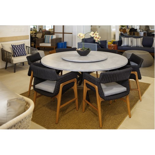 Conjunto De Mesa Classic Em Porcelanato E Cadeira Em Corda Náutica